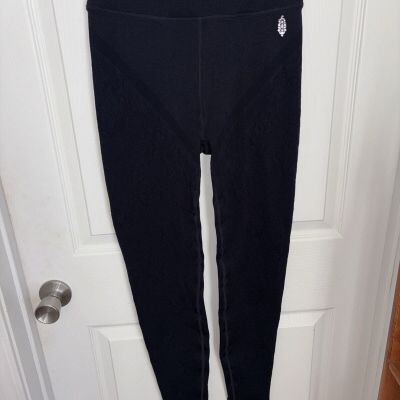 FP Movement Leggings with Sheer Lace Active Yoga Pants Medium/ Large- BLACK